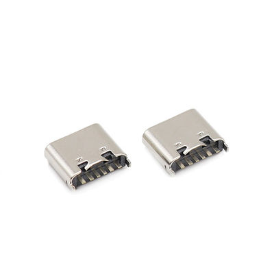 Konektor USB Tipe C Perempuan 6 Pin 180 Derajat MENCELUPKAN 3.1mm UL94V-0 Perumahan