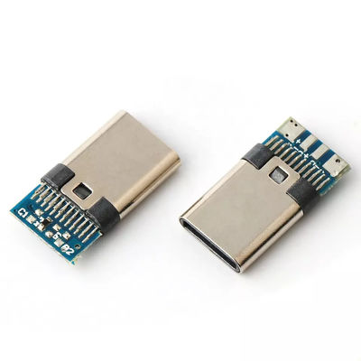 Konektor USB TYPE C Plug 24pin 4 Kawat Solder Inti Dengan Soket Pria PCB