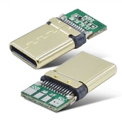 TYPE C 16Pin Plated Emas USB C Male Connector Solder Berkabel Dengan Data + Fungsi Pengisian