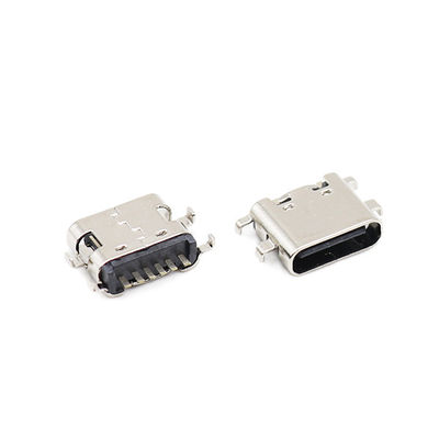 6 Pin USB Tipe C Konektor Soket PCB Sinking Plate Wanita 0.8MM 3.1mm