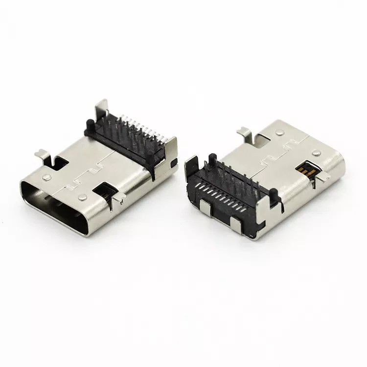 Paduan Tembaga USB Perempuan Konektor Tipe SMT 24Pin USB 3.1 C Soket