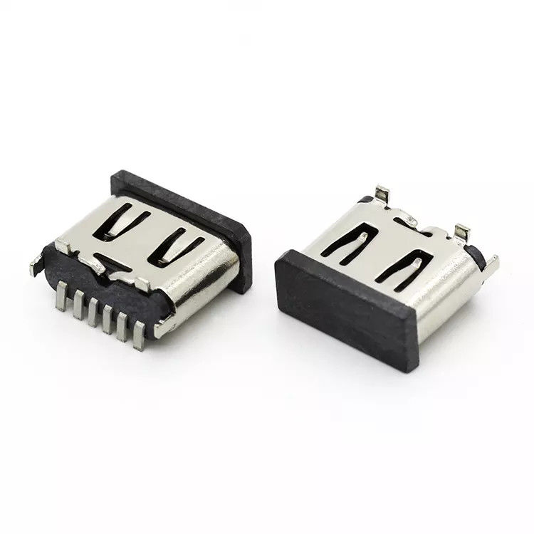 Vertikal 6P Female USB 3.1 C Connector Jack Socket Tipe SMT Untuk Ponsel