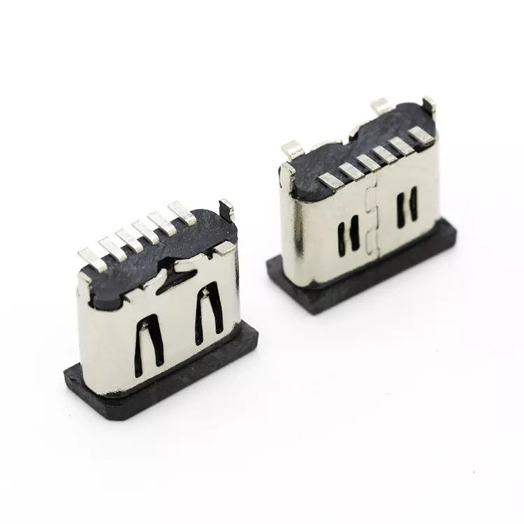 Vertikal 6P Female USB 3.1 C Connector Jack Socket Tipe SMT Untuk Ponsel