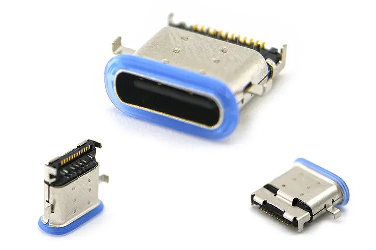 Konektor USB Tipe C 24Pin Wanita Tahan Air Mid Mount SMT