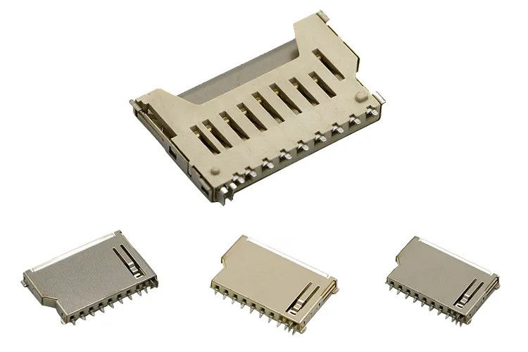 Tubuh Pendek 9Pin Konektor Kartu Memori SD Push Push Type Copper Shell