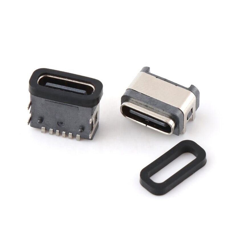 Waterproof dip USB konektor 6pin perempuan sudut kanan waterproof konektor tipe-c