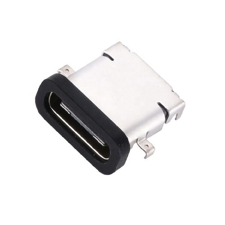 Konektor USB 3.1 Tipe C 24 Pin Female Tahan Air Pemasangan SMT DIP Horizontal Pelat Tenggelam Soket USB