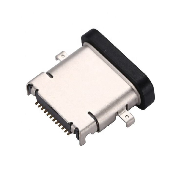 Konektor USB 3.1 Tipe C 24 Pin Female Tahan Air Pemasangan SMT DIP Horizontal Pelat Tenggelam Soket USB