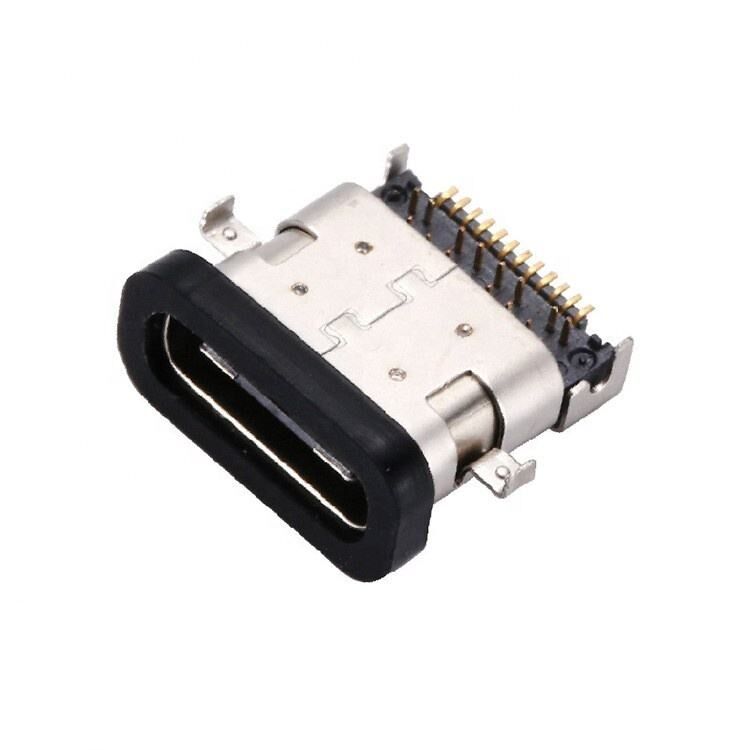Konektor USB 3.1 Tipe C 24 Pin Female Tahan Air Pemasangan SMT DIP Horizontal Pelat Tenggelam Soket USB