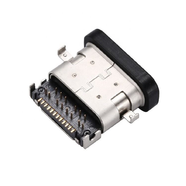 Konektor USB 3.1 Tipe C 24 Pin Female Tahan Air Pemasangan SMT DIP Horizontal Pelat Tenggelam Soket USB