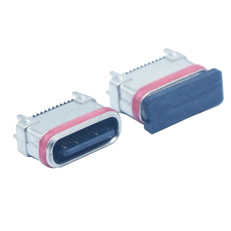 Konektor Tipe-c Betina Metalurgi Seng Vertikal SMD Tahan Air 24 Pin Port Pengisian Daya USB Colokan