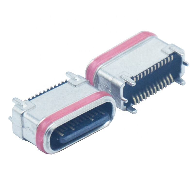 Konektor Tipe-c Betina Metalurgi Seng Vertikal SMD Tahan Air 24 Pin Port Pengisian Daya USB Colokan