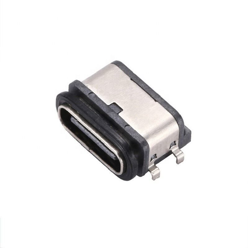 Konektor USB Tipe C 6-Pin Female IPX7 Tahan Air Pemasangan SMT Horizontal Transfer Data