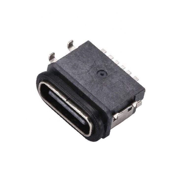 Konektor USB Tipe C 6-Pin Female IPX7 Tahan Air Pemasangan SMT Horizontal Transfer Data