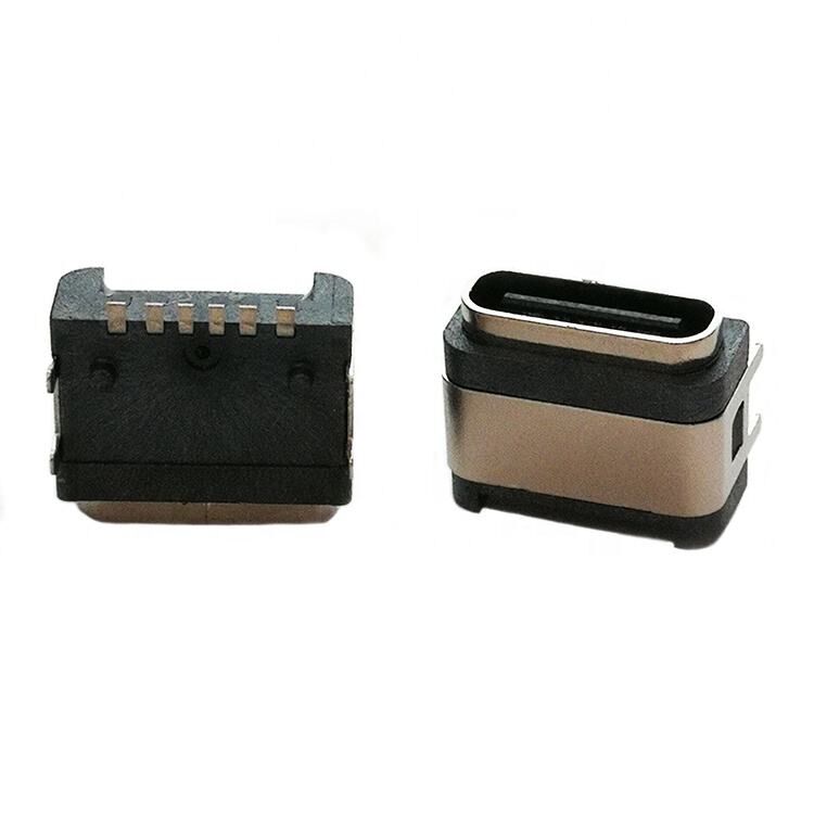 Konektor USB Tahan Air IP67 Konektor USB Tipe C Female Pemasangan Permukaan Horizontal 6pin
