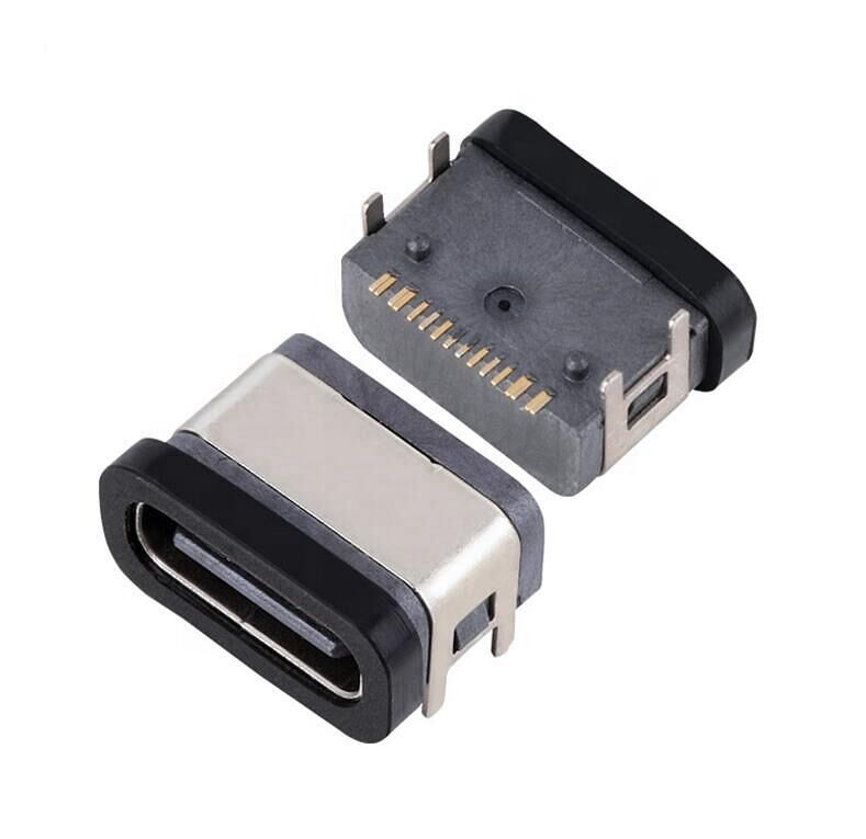 16pin USB Connector Wanita Waterproof Type-c Socket SMT IPX7