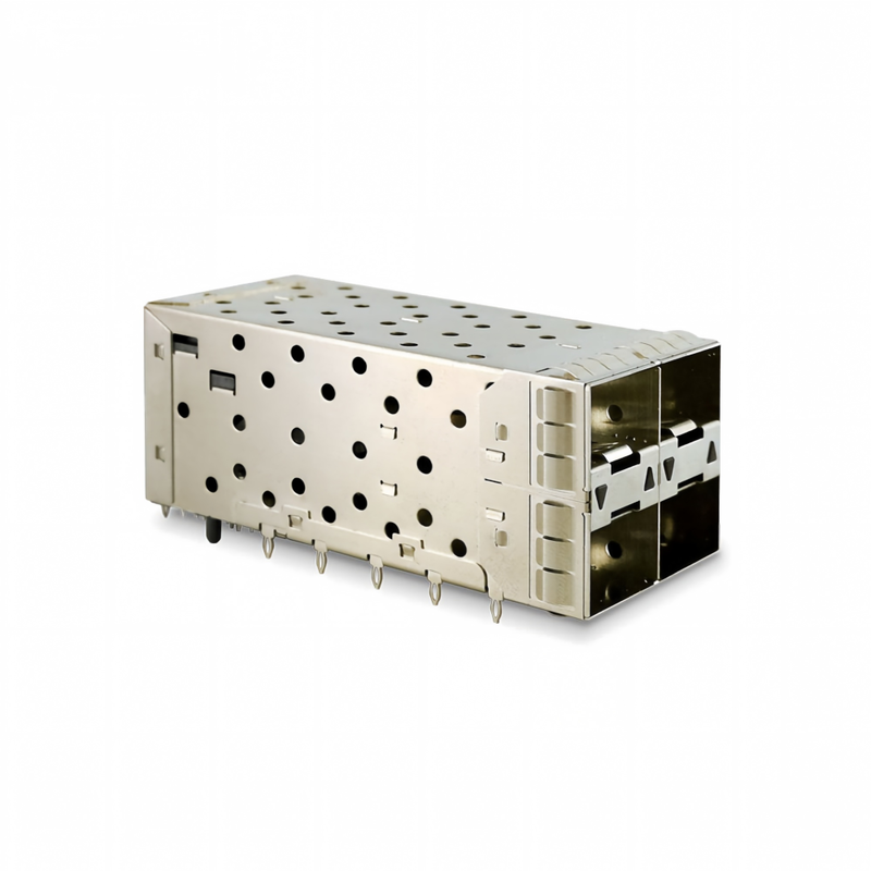 SFP+ 2x2 Press-Fit Connector 80pin bentuk kecil Pltuggable Plus ditumpuk 2-by-1 Multi-Port SFP+ Connector W/ Lightpipe Ports