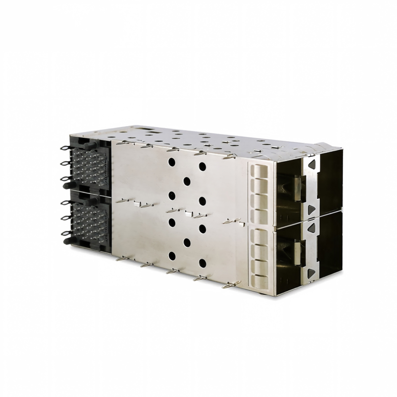 SFP+ 2x2 Press-Fit Connector 80pin bentuk kecil Pltuggable Plus ditumpuk 2-by-1 Multi-Port SFP+ Connector W/ Lightpipe Ports