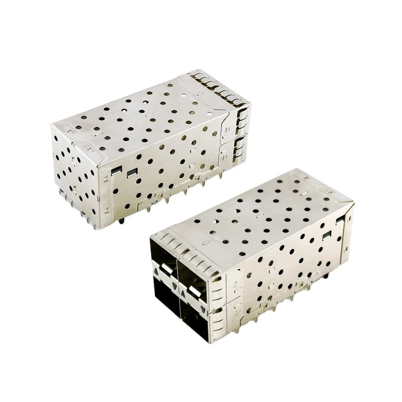 SFP+ 2x2 Press-Fit Connector 80pin bentuk kecil Pltuggable Plus ditumpuk 2-by-1 Multi-Port SFP+ Connector W/ Lightpipe Ports