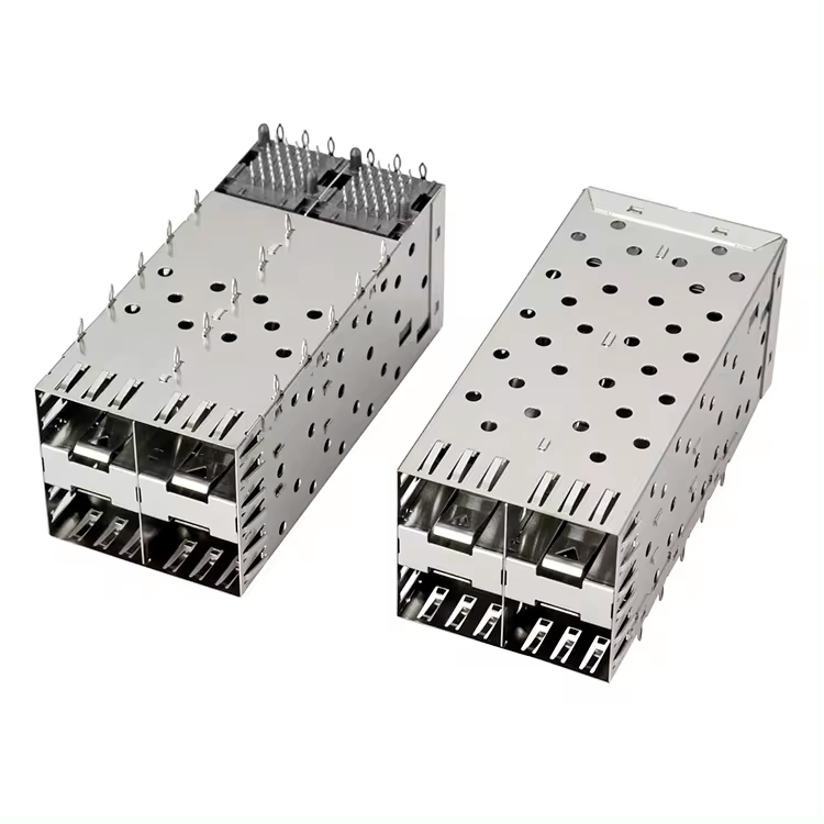 QSFP SFP Cage 2X2 Port Cage dengan Light Pipe XFP CFP Sfp Connector Dust Cover Fiber Optic Module Shielding