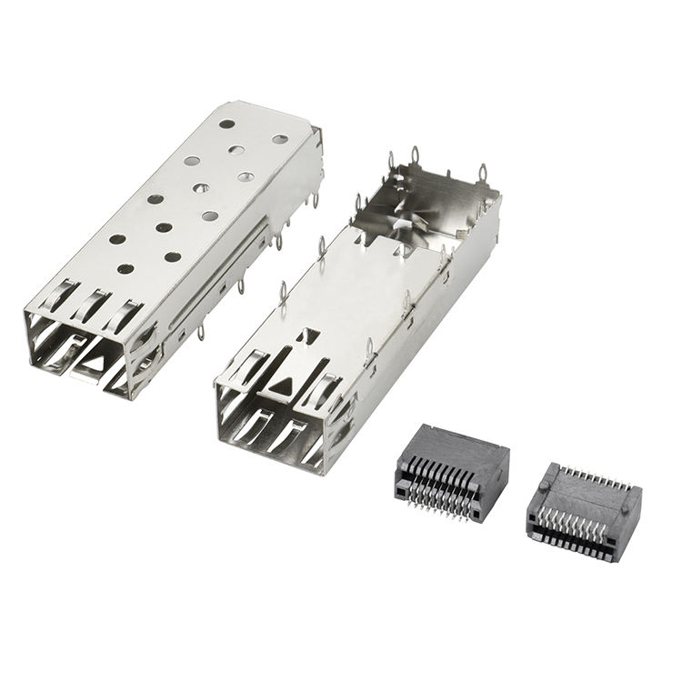 QSFP SFP Cage 2X2 Port Cage dengan Light Pipe XFP CFP Sfp Connector Dust Cover Fiber Optic Module Shielding