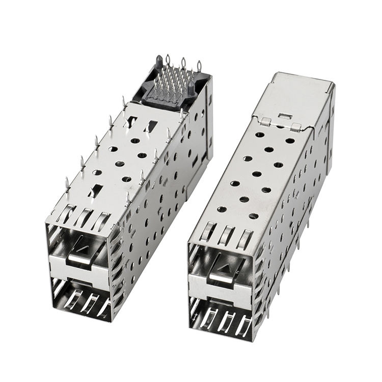 QSFP SFP Cage 2X2 Port Cage dengan Light Pipe XFP CFP Sfp Connector Dust Cover Fiber Optic Module Shielding