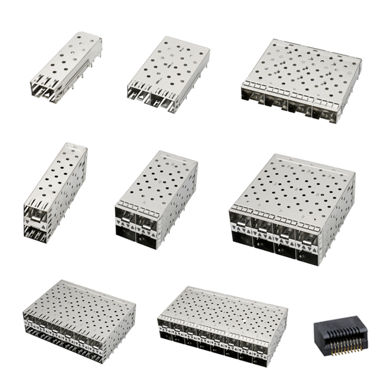 QSFP SFP Cage 2X2 Port Cage dengan Light Pipe XFP CFP Sfp Connector Dust Cover Fiber Optic Module Shielding