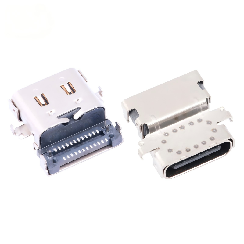 Konektor Female PCB SMT DIP 24 Pin U4 Tahan Air USB 3.2 Tipe-C 40 Gbps Kustom Lapisan Emas Arus 5A