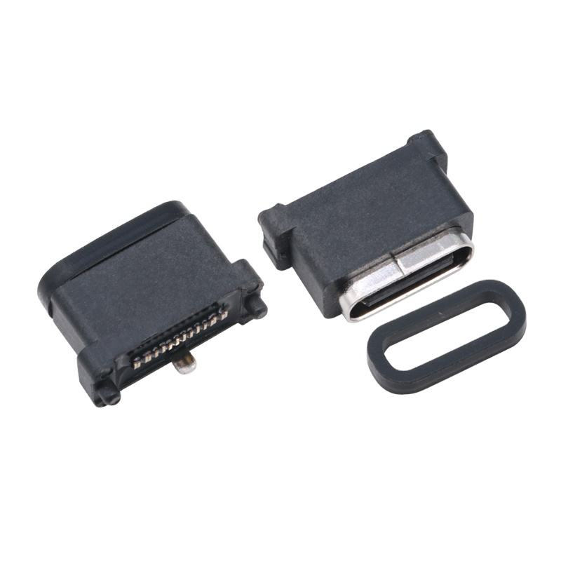 Konektor Female PCB SMT DIP Soket U4 24 Pin Tahan Air USB 3.2 Type-C 40 Gbps Berlapis Emas Stainless Steel 5A 100V AC