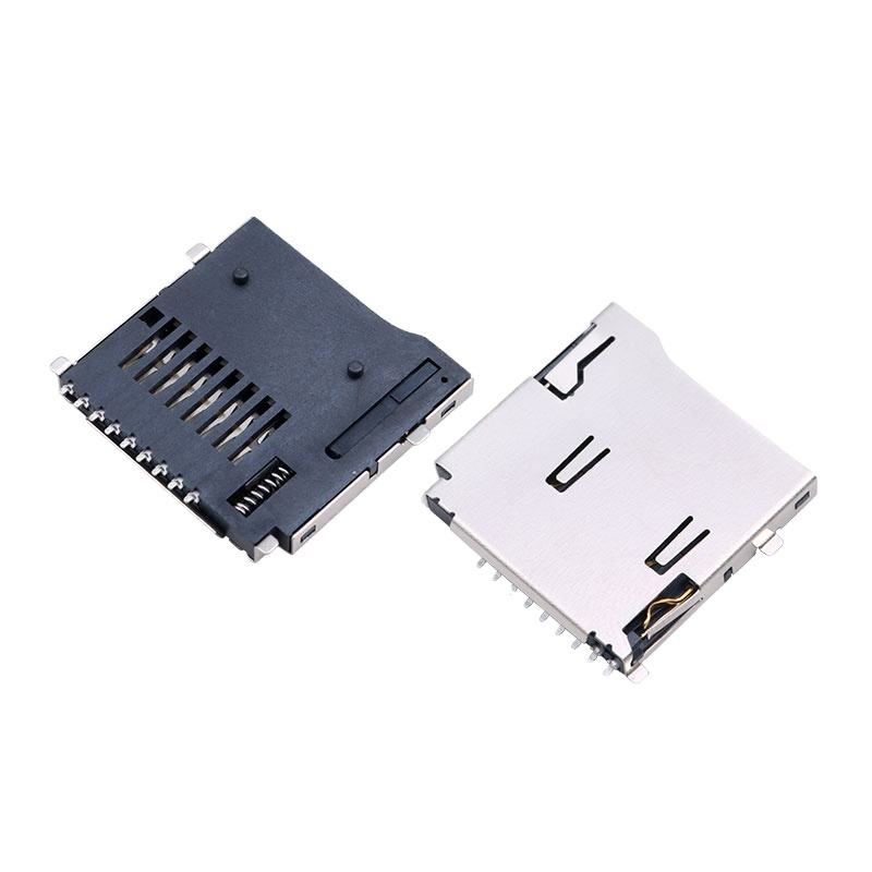 Soket Kartu Micro SD / TF 8‑Pin | Alternatif Molex 472192001 | Konektor SMT Lift‑the‑Cover (Engsel) H1,8mm