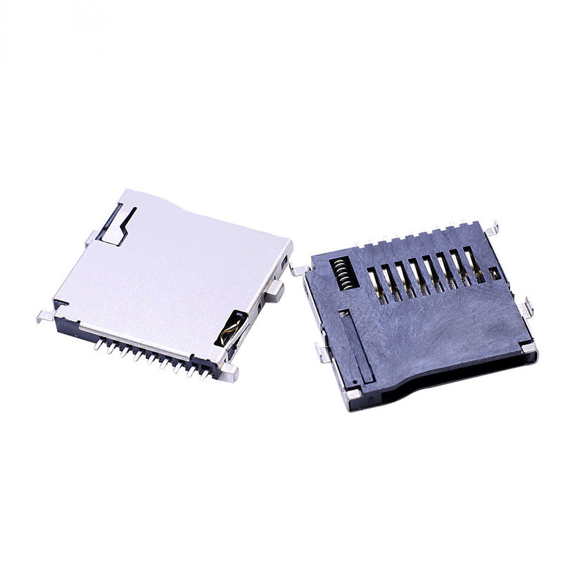 Konektor Kartu Micro SD 9P Pin Seri DM3 Tipe Push-Push SMT T-Flash dengan Cangkang SUS Las Eksternal untuk Aplikasi PCB