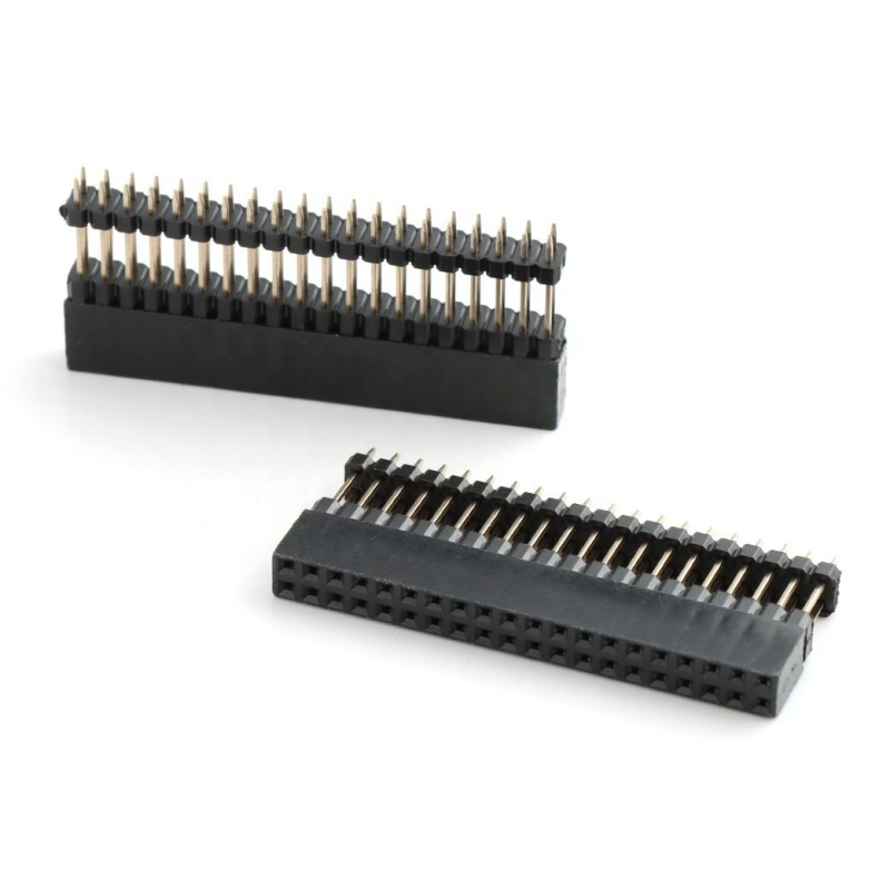 Konektor Pin Header Ganda 2.54mm Pitch Peninggi 2*20pin Header Tumpuk Lurus 0.1 Inch Pin Female Header