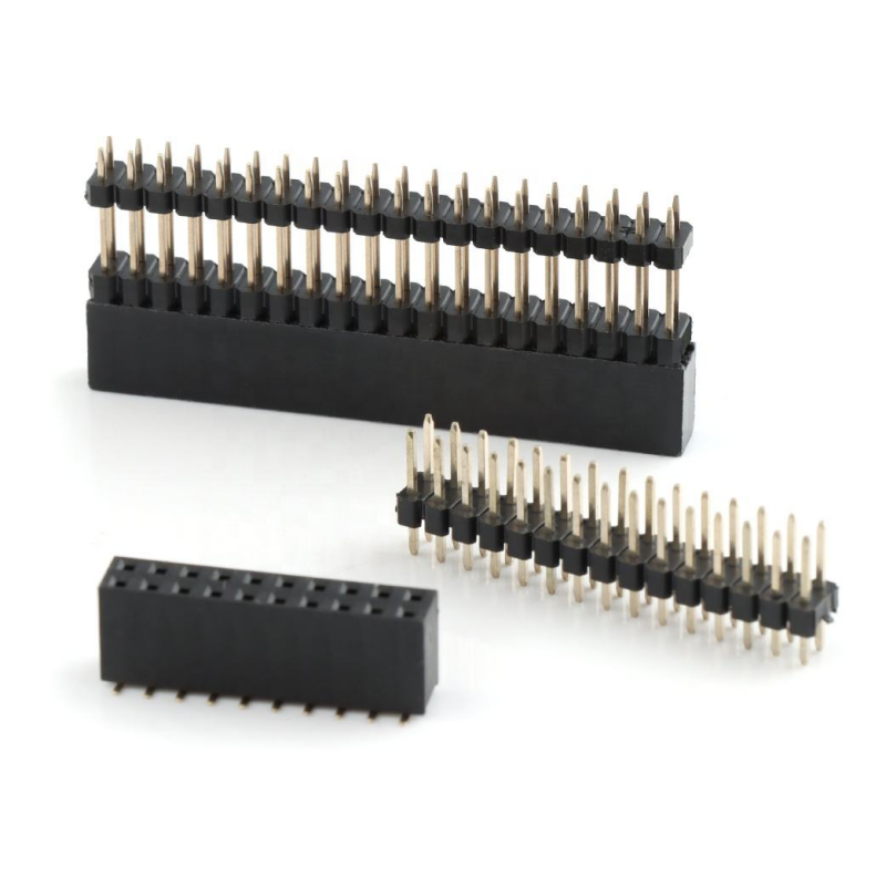 Konektor Pin Header Ganda 2.54mm Pitch Peninggi 2*20pin Header Tumpuk Lurus 0.1 Inch Pin Female Header