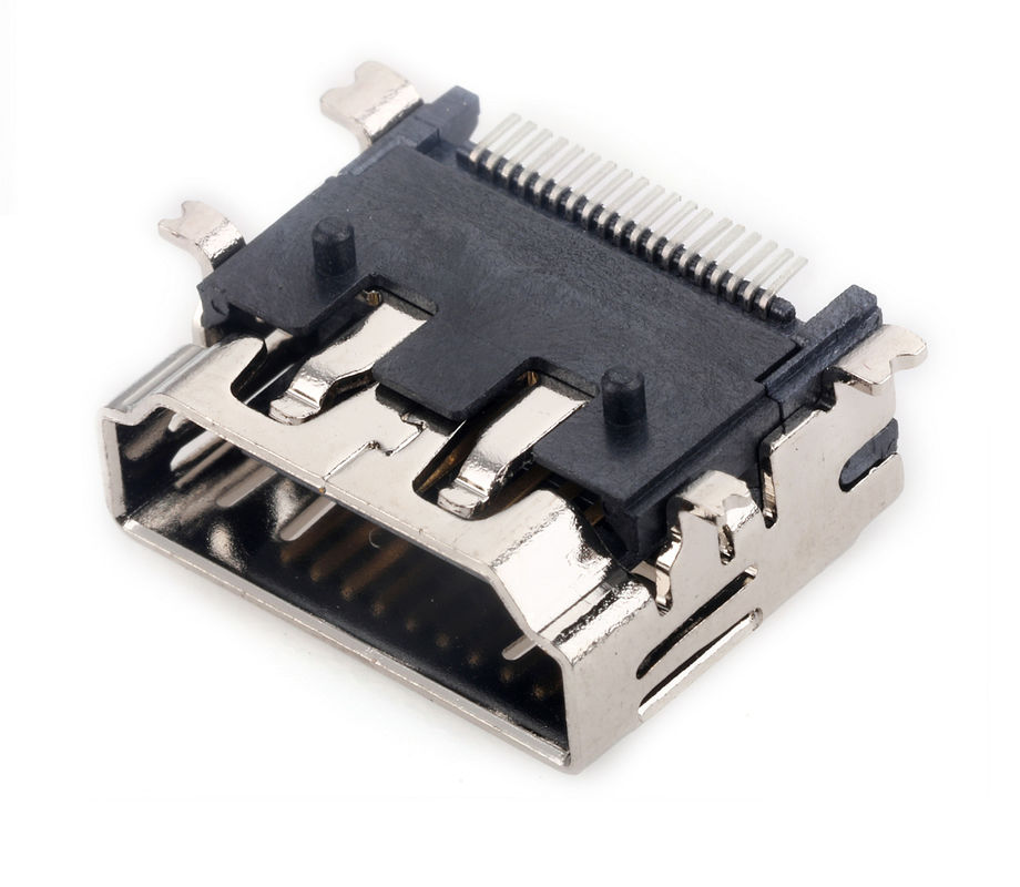 Soket PCB HDMI Horisontal Konektor Tipe A SMT Wanita 10000 Siklus