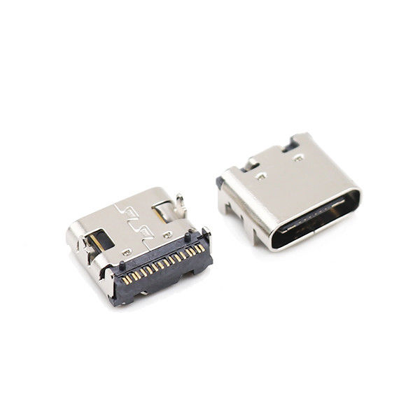 Empat Kaki MENCELUPKAN 16 Pin Konektor USB 3.1 Tipe C Port Wanita SMT 10000 Siklus
