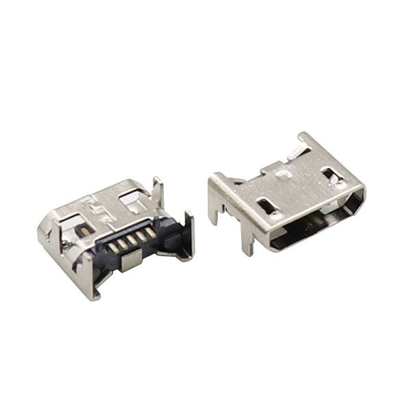 UL94V-0 Konektor Micro USB 5 Pin Kaki Soket Wanita Memasukkan Pelat Jack Kursi